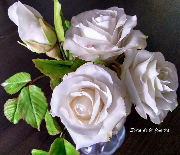 White roses in sugarpaste
