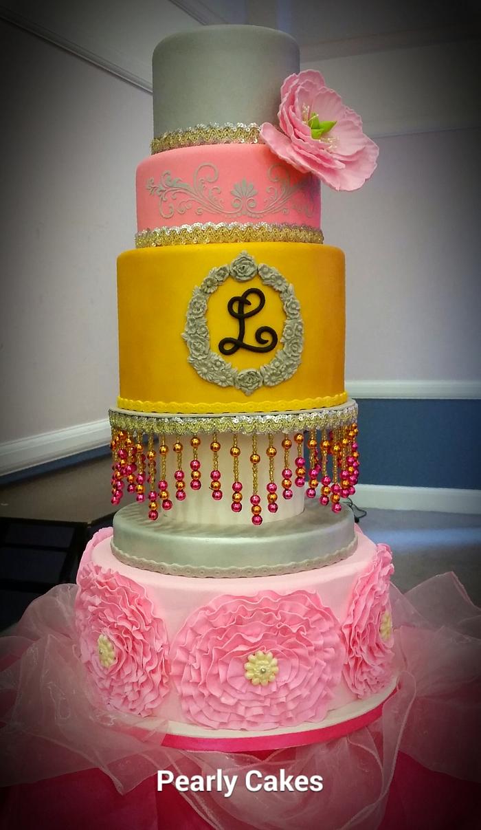 Pink, Silver & Gold 18th Birthday Cake