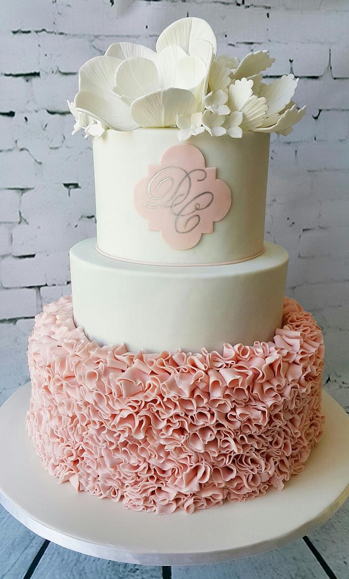 Blush Ruffled Wedding Cake