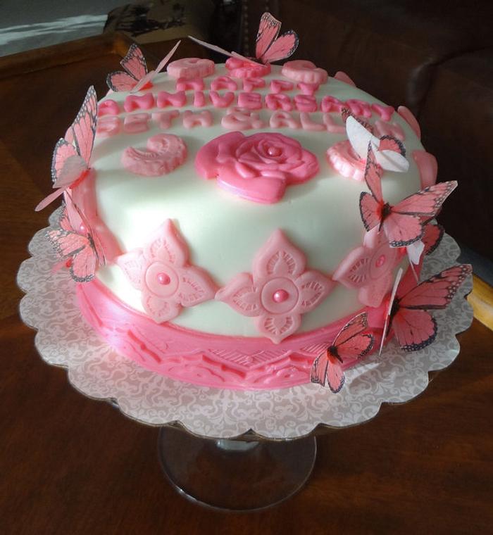 Butterfly & Rose Anniversary Cake