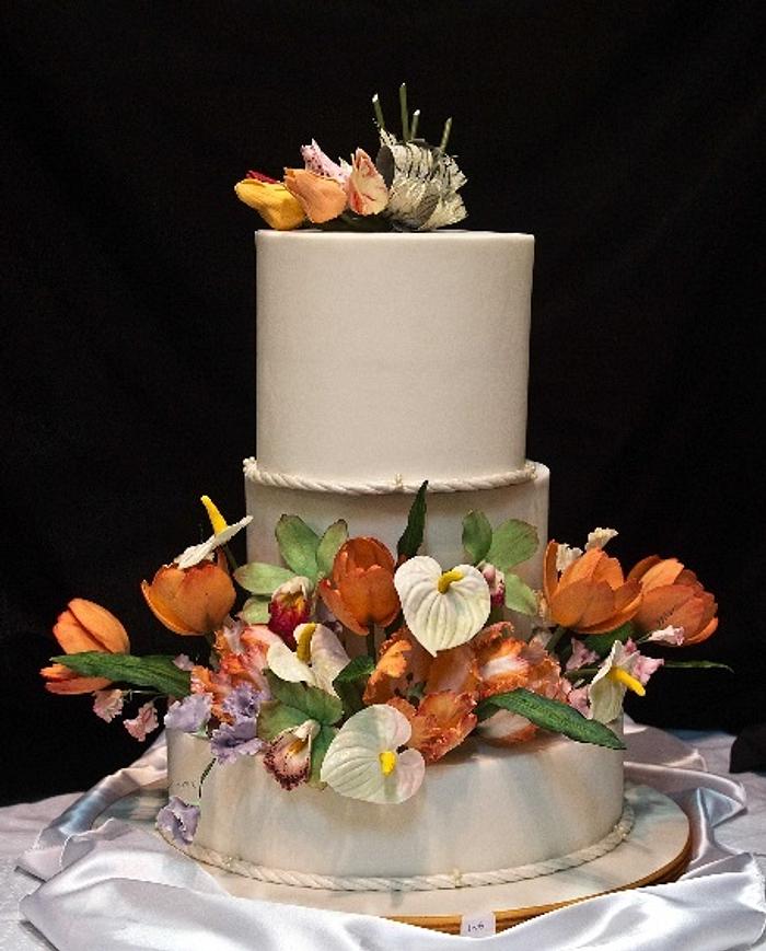 Three tier Tulips Wedding Cake