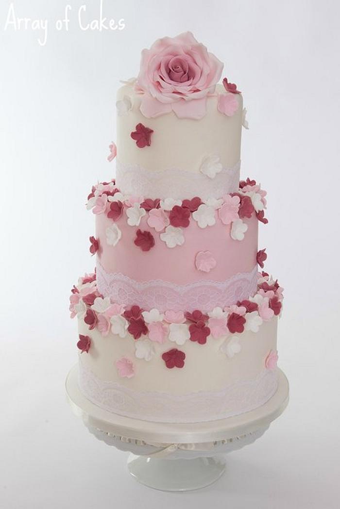Vintage Rose & Blossom petal Wedding Cake 