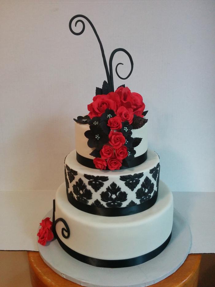 Black damask and red roses