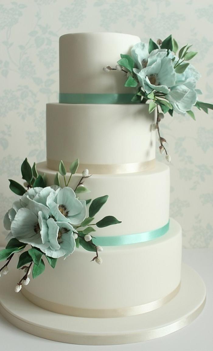 Blue Poppies Wedding Cake