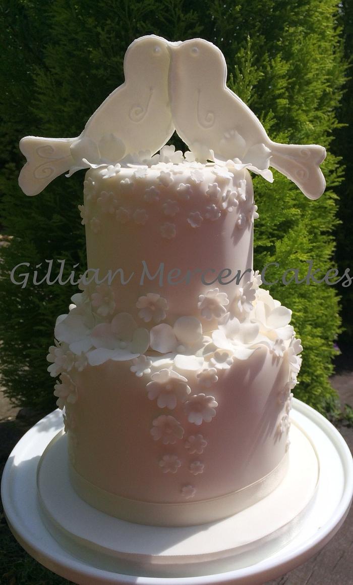 Love birds flower wedding cake