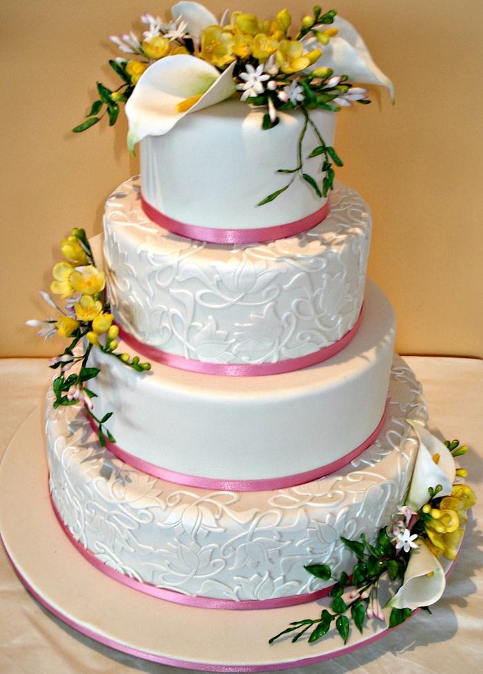 Spring flower wedding cake