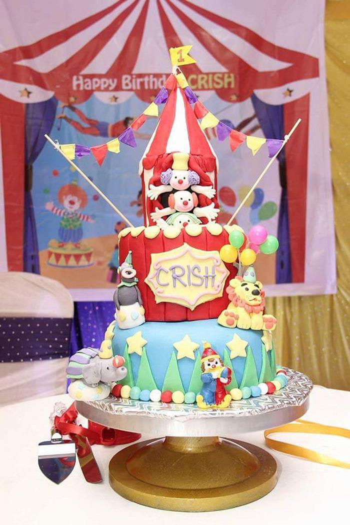 Circus theme First birthday cake