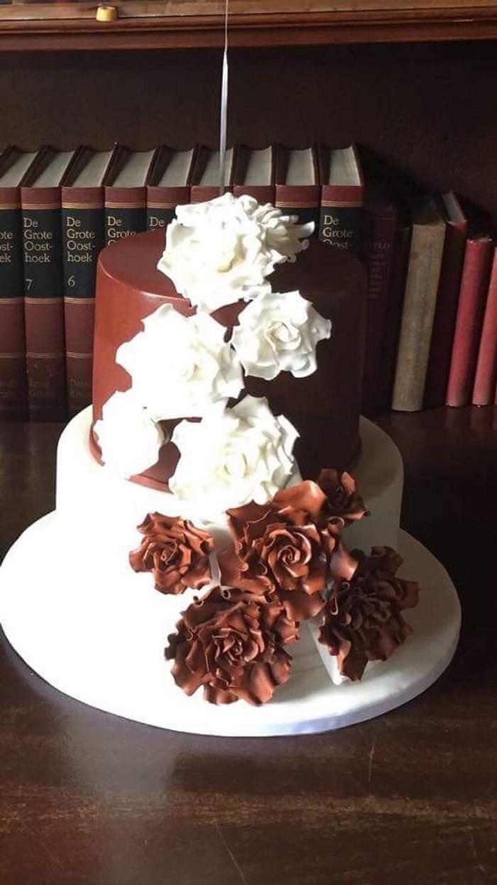 White and Brown Wedding Cake