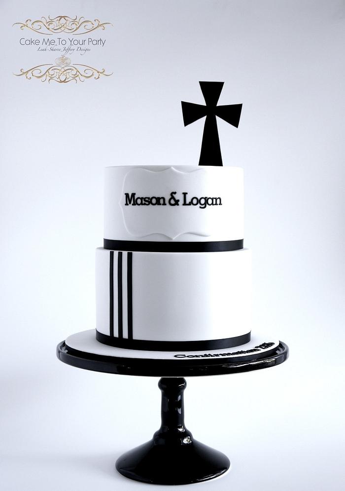 Black and White Confirmation Cake (for twins)