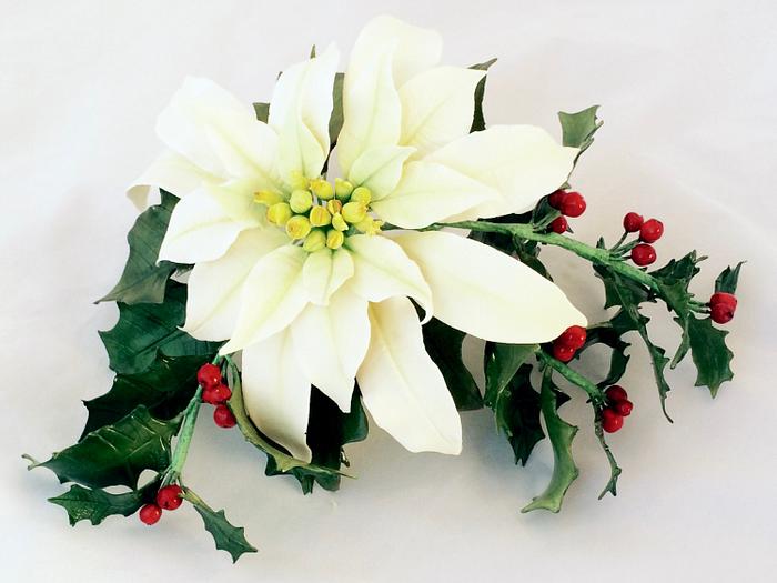 Poinsettia and Holly Christmas Arrangement