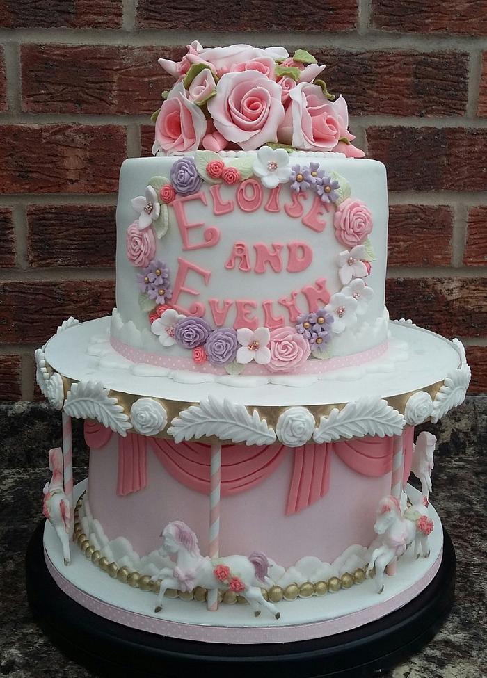 Carousel Christening cake for Twins