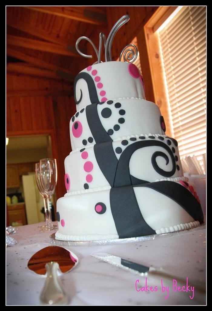 Funky Pink and Black Wedding Cake