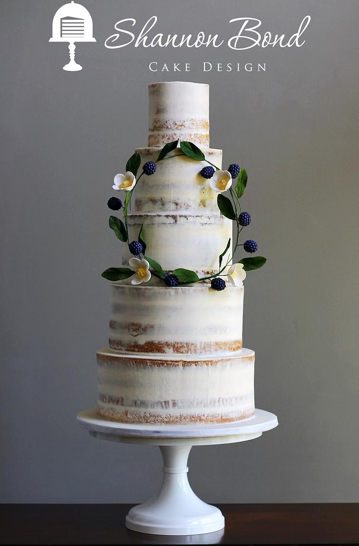 Semi-naked Wedding Cake with Floral Wreath