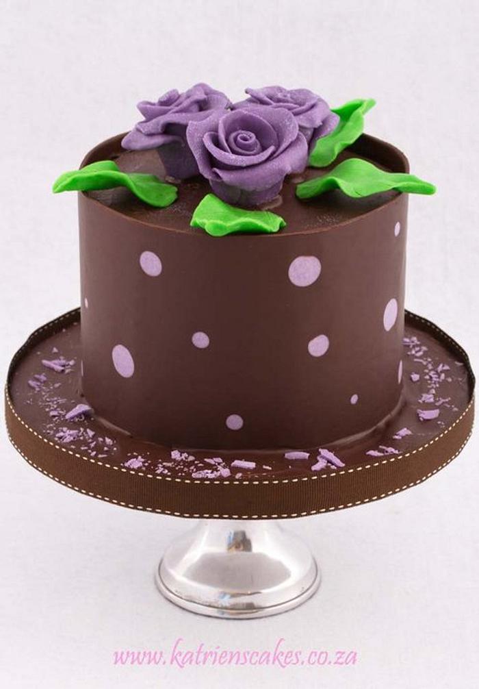 Dark Chocolate and Purple Polkadot Collar with Chocolate Roses