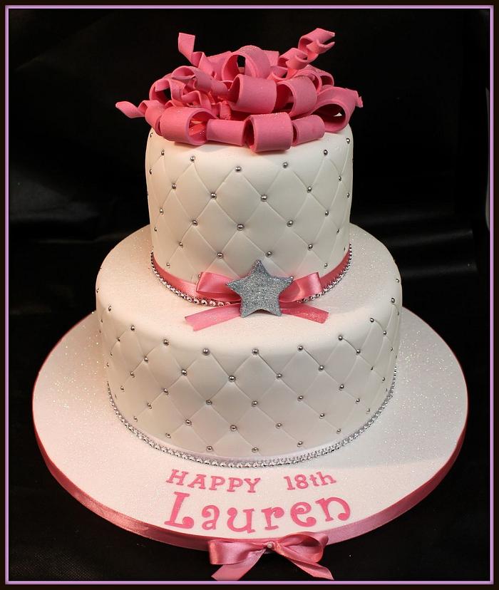 Two Tier White & Pink Quilted Cake 