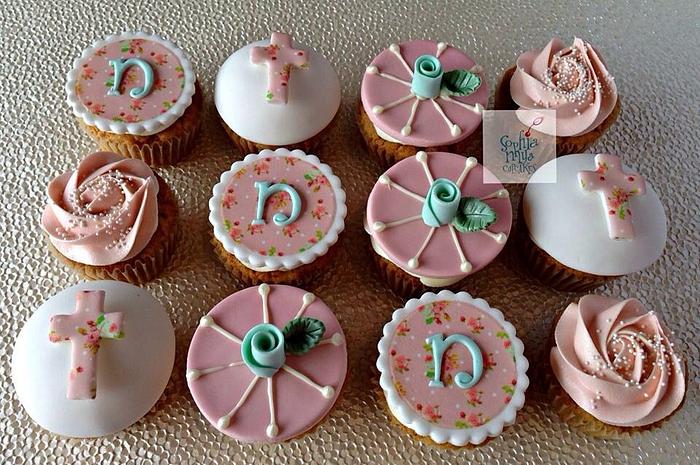 Shabby chic inspired Christening Cupcakes, Cookies & Cake pops