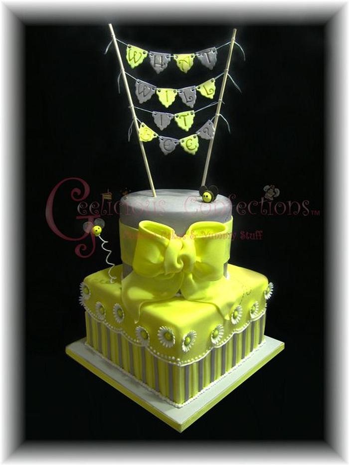 Yellow and Grey Reveal Cake!  "What will it Bee"