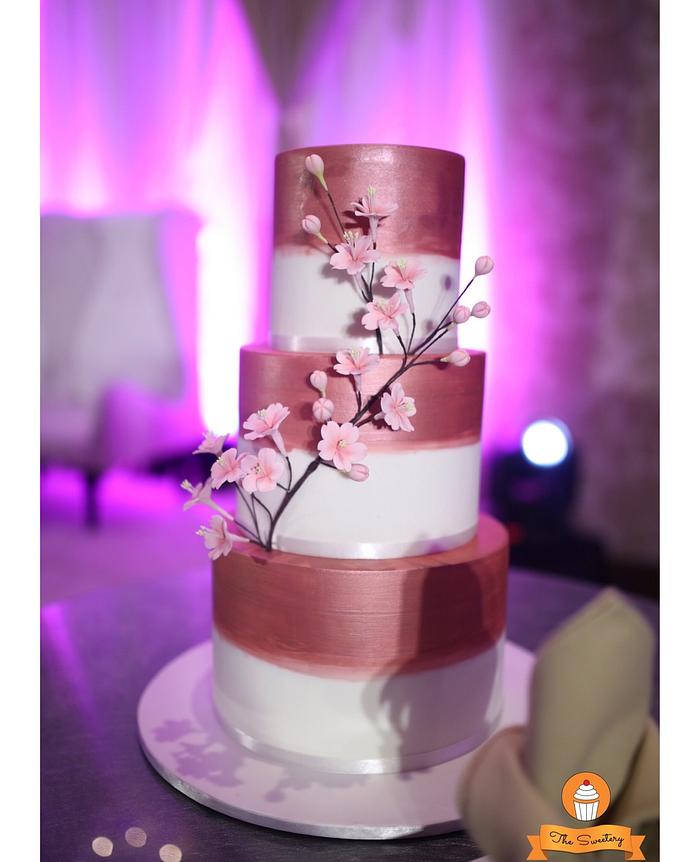 Rose gold Cherry Blossoms Wedding Cake