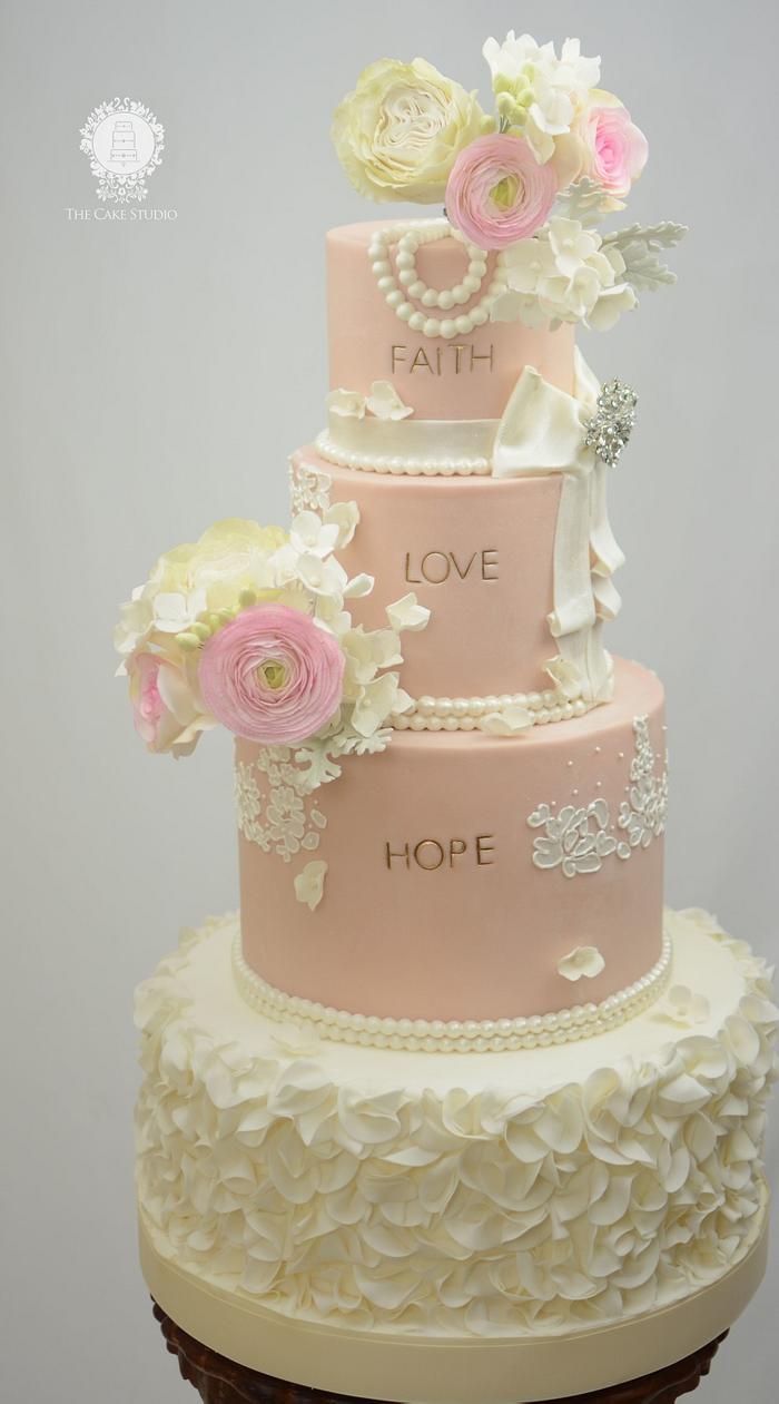 Vintage Wedding  Cake in Nude and White