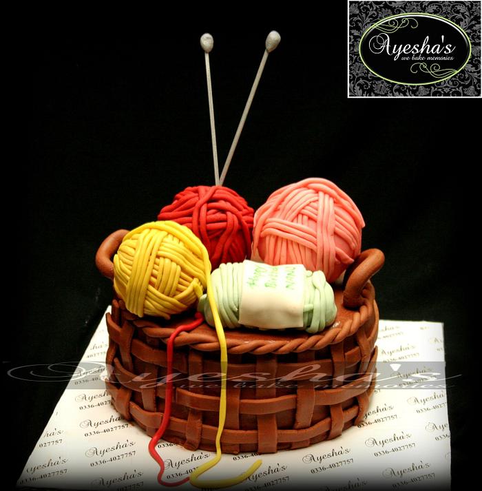 knitting basket cake 