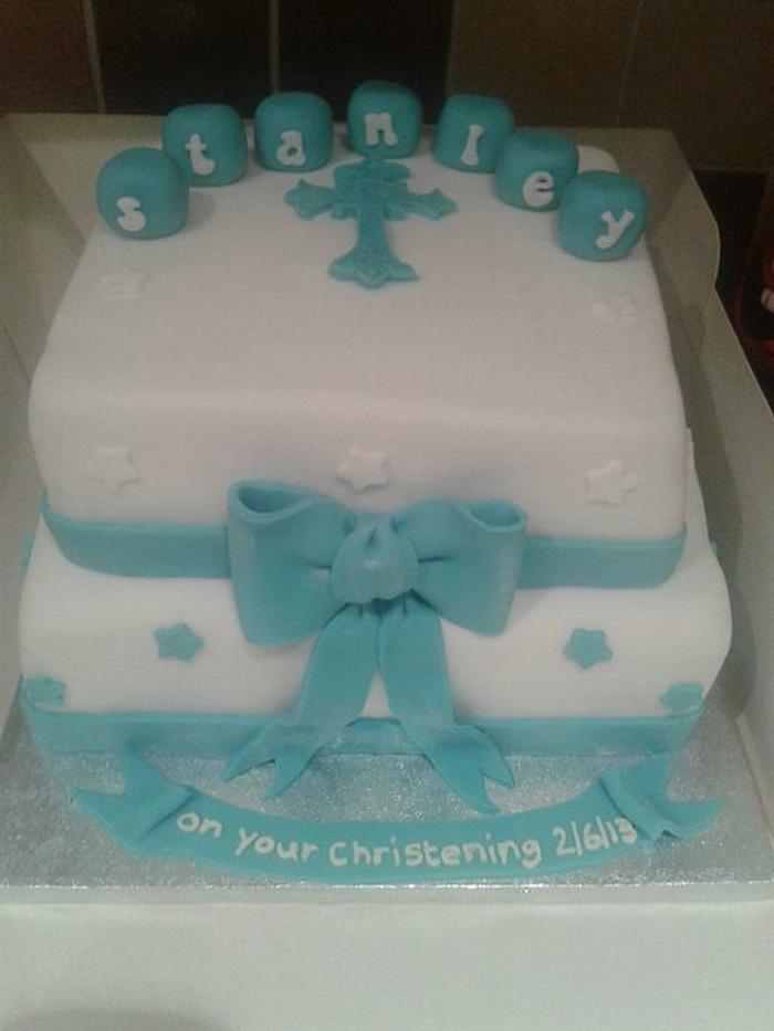 two tier christening cake