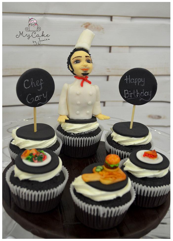 Chef cupcake, miniature foods.