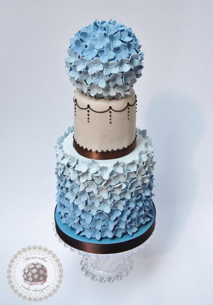 Hydrangea explosion wedding cake