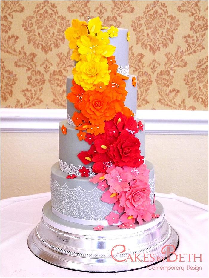 Tropical Cascade wedding cake