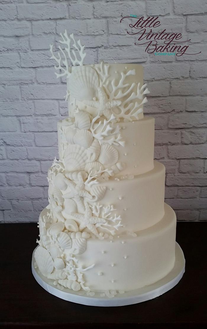White On White Ocean Wedding Cake