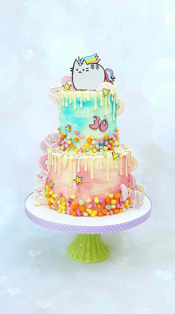 Pusheen cat unicorn drip cake 