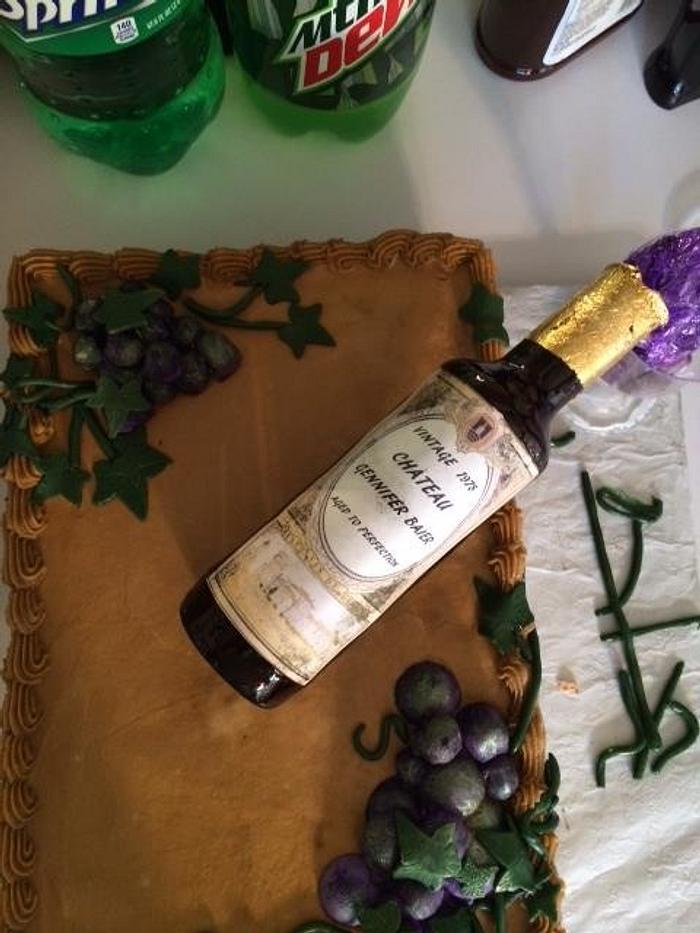 wine bottle and cake