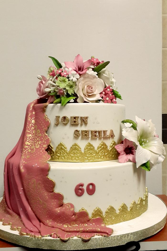 Sari Draped 60th Wedding Anniversary Cake