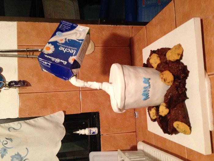 Milk cup, Brownie and cookies cake
