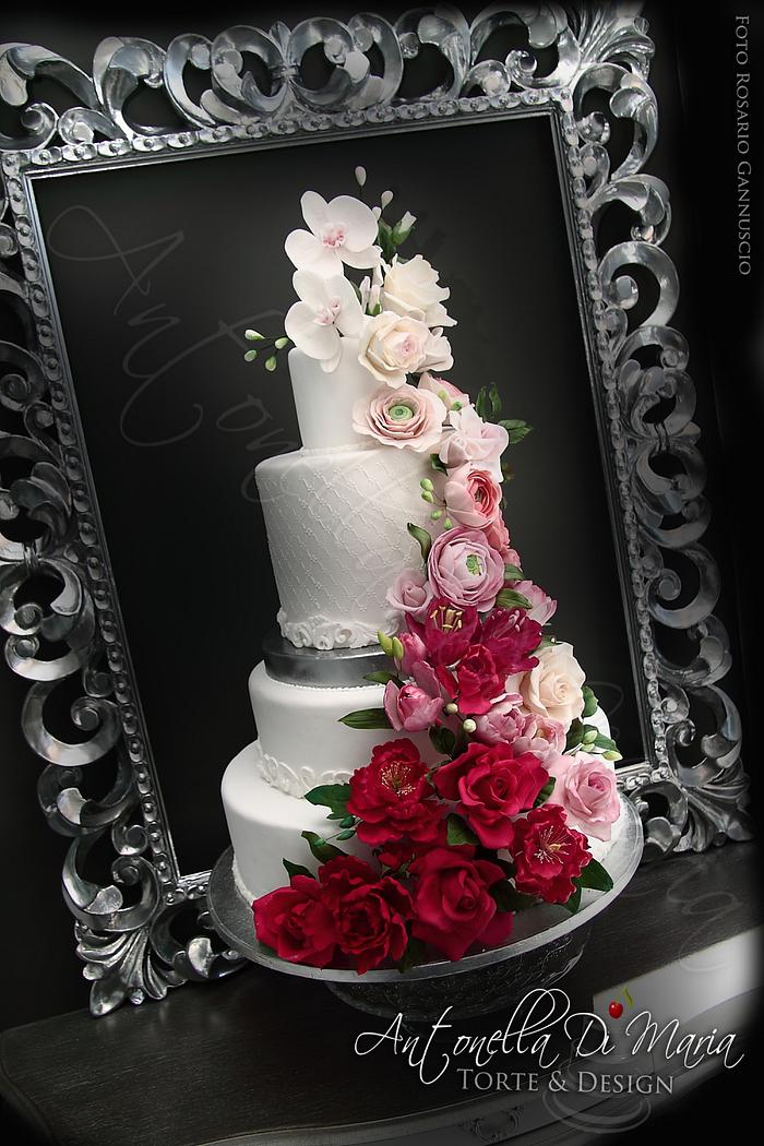 Flower cascade cake in the frame