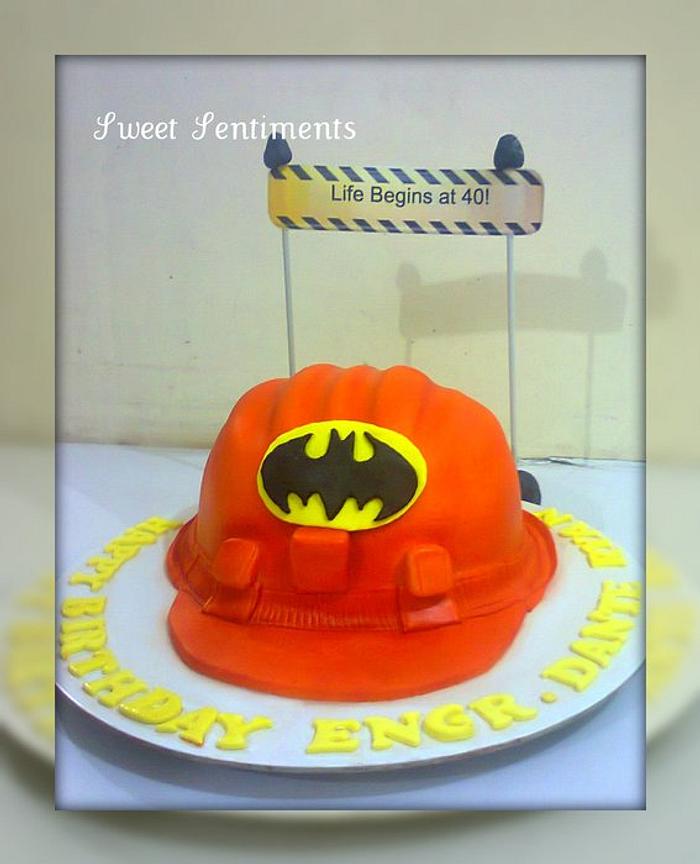 Hard hat cake for a Batman lover