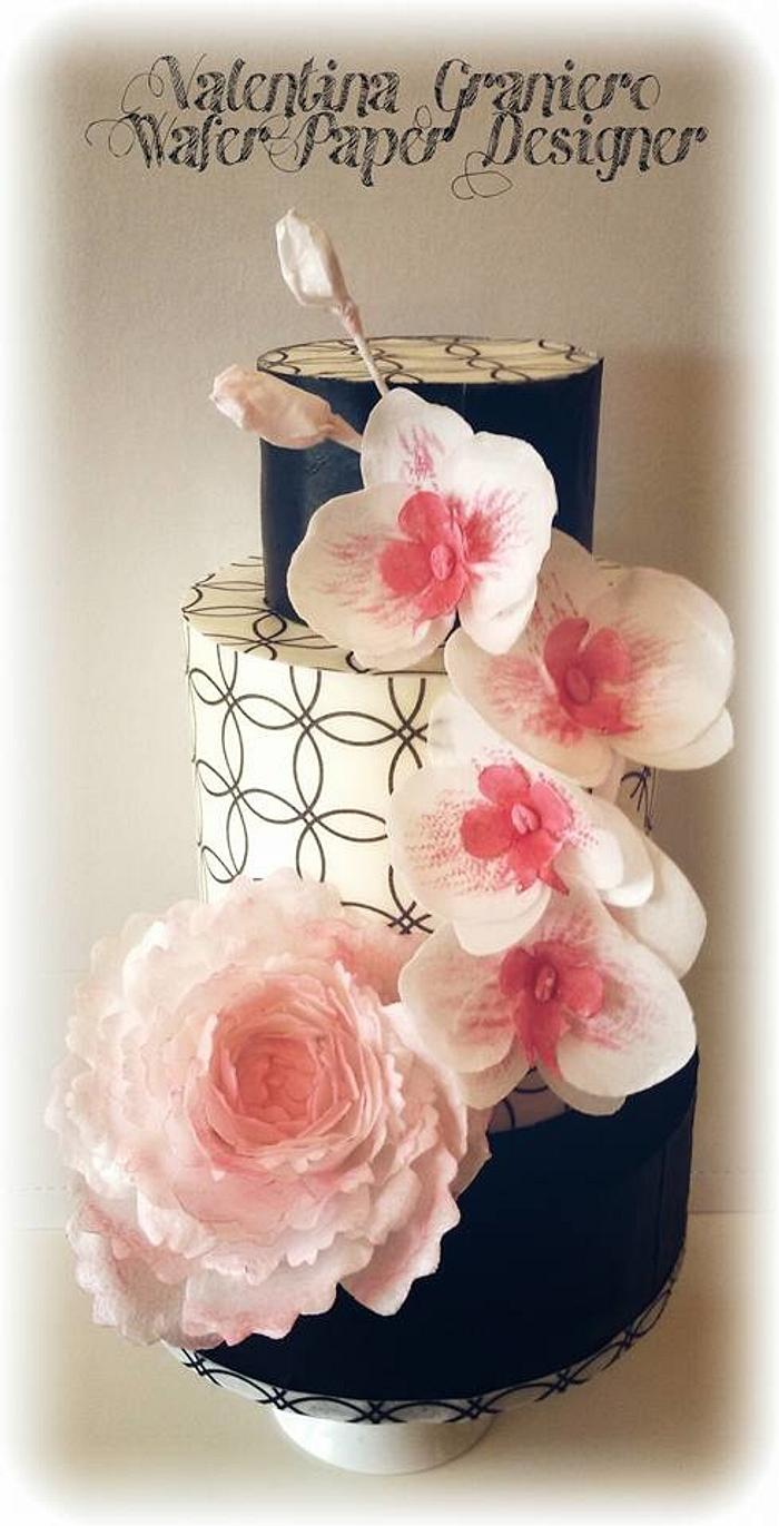 Peony and orchid cake 