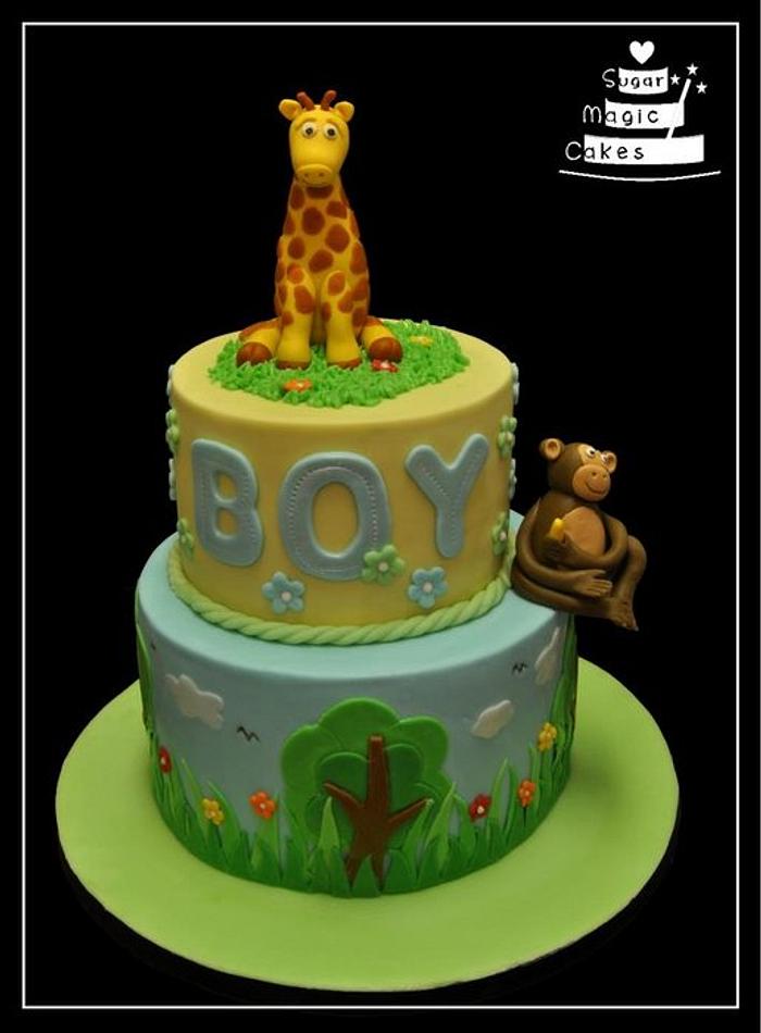 Jungle themed Baby shower cake