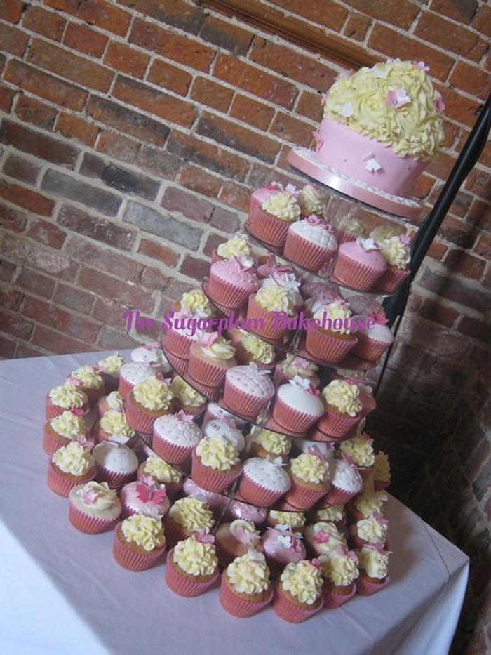 Pink and White Wedding Cupcake Tower