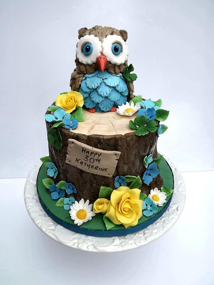 Owl On A Tree Stump Cake
