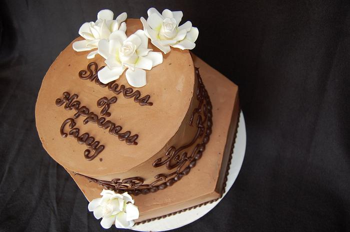 Chocolate gardenia shower cake