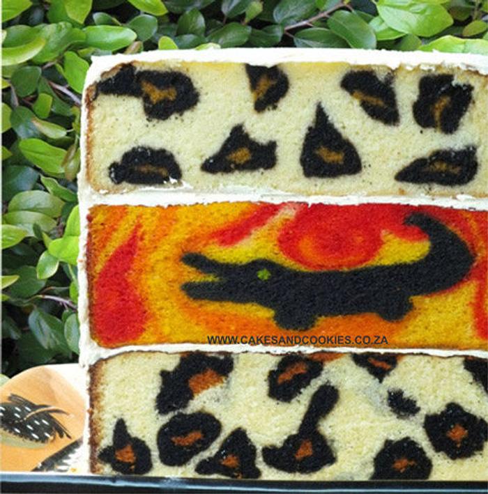 Leopard and picture inside cake combination