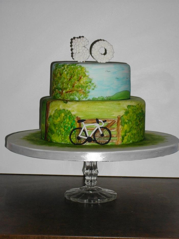 Watercolour cycling cake