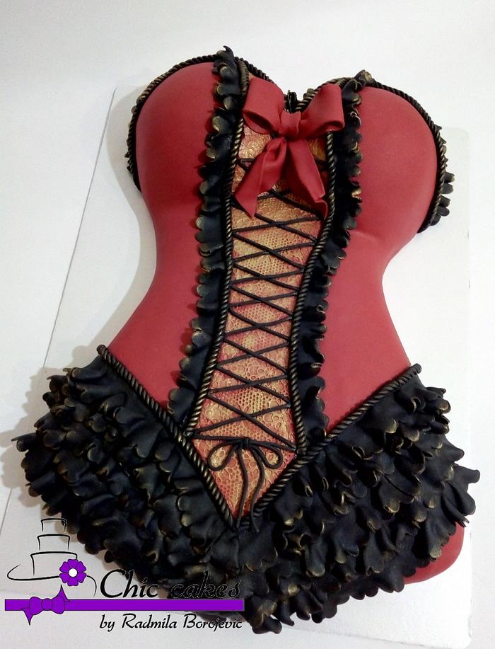 Coset red with black lace