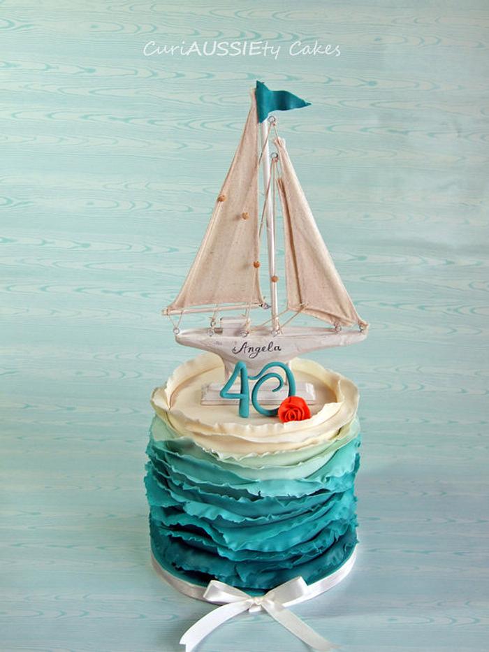Sail boat Ombre ruffle cake