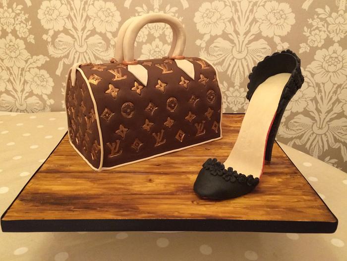This Is My First Louis Vuitton Bag Cake I Used A Stencil To Make The Logo I  Did It With A Sponge Dipped In Gold Edible Paint The Bag Is 