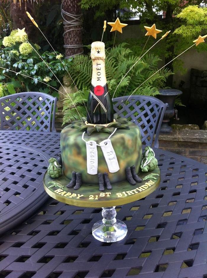 Champagne Camouflage Explosion Cake