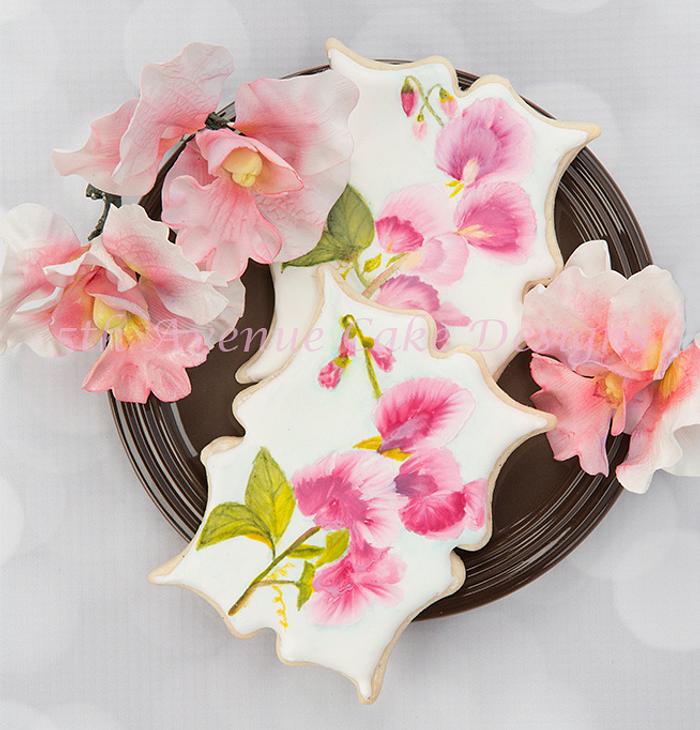 Hand Painted Royal Icing Sweet Pea Cookie 🌸🌱🖌️🎨
