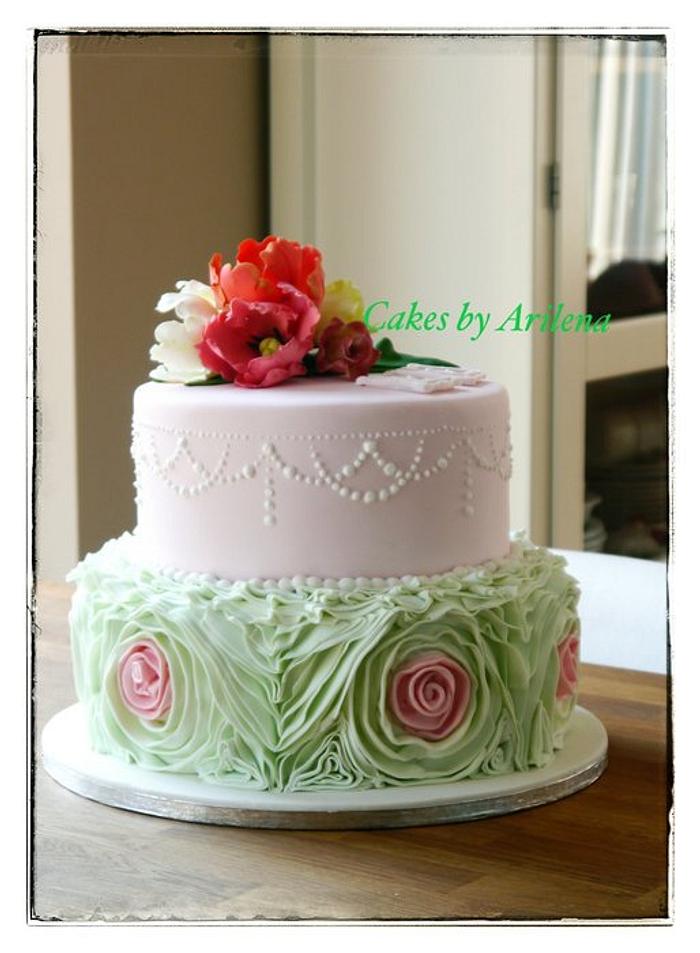 Ruffle rose wedding cake