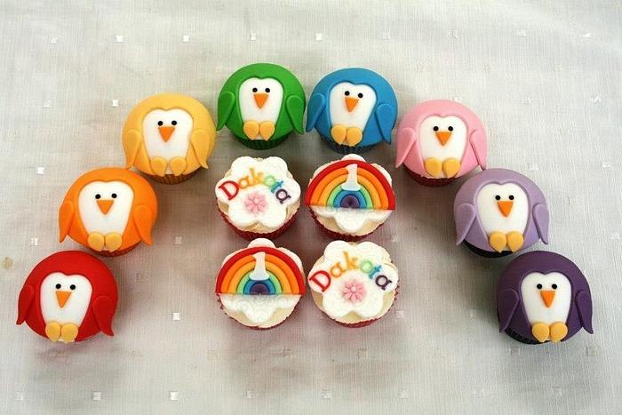 Rainbow Penguin cupcakes