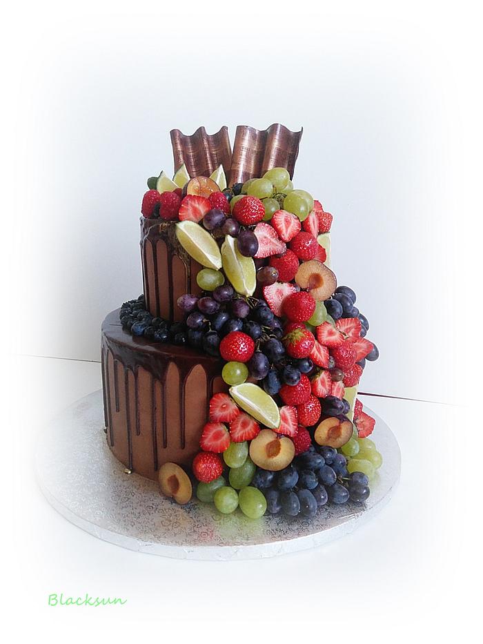 Fruits and chocolate wedding cake